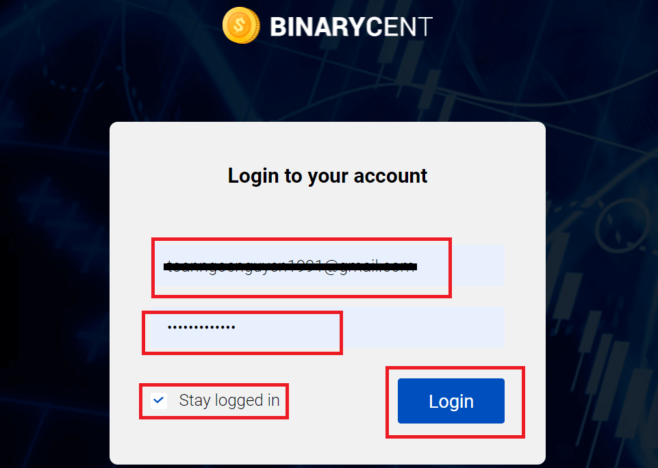 Come accedere e depositare denaro in Binarycent